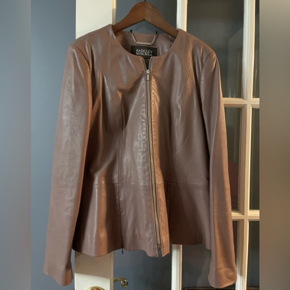 Badgley Mischka Peplum Leather Jacket, Size